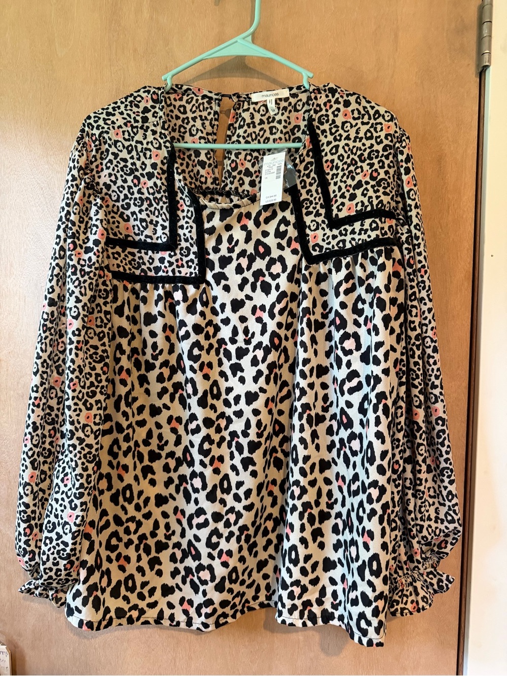 Maurices Leopard Print Satin Top in Beige, Black and Coral